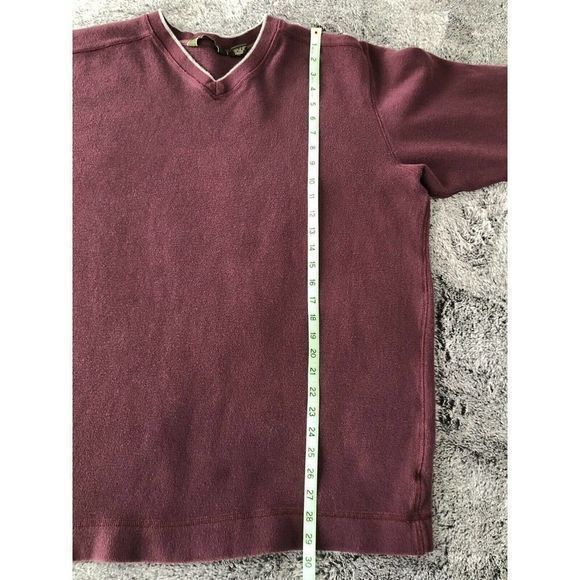 Eddie Bauer Men's Sweater XL TALL Maroon Long Sleeve V Neck Pullover Gray Trim - Picture 8 of 10